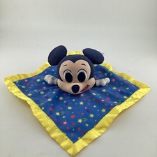 Disney Mickey Mouse Baby Blanket Lovey Blue Yellow Satin Shooting Stars