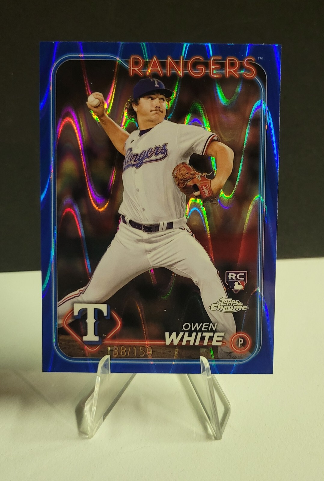 2024 Topps Chrome Owen White Blue Raywave Refractor RC 138/150 Rangers #211