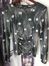 KENNETH COLE Women's Long Sleeve Geometric Polka Dot Design Ruched Front S/M?