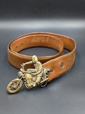 Solid Brass Motorcycle Street Bike Rider Vintage 1970 Buckle  CowHide Belt