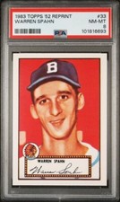 PSA 8 1983 83 Topps 52 Reprint WARREN SPAHN #33 Graded NM MT HOF 1952 Variation