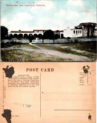 Mission San Juan Capistrano CA Full View Postcard Unused (39400)