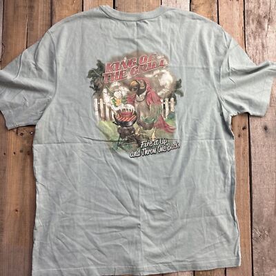 King of The Grill Fire It Up & Throw One Back Men's T-Shirt Size L Caribbean