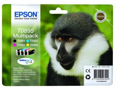 4 x Original Epson Tinte Patronen T0895 für SX210 SX215 SX218 SX400 SX405