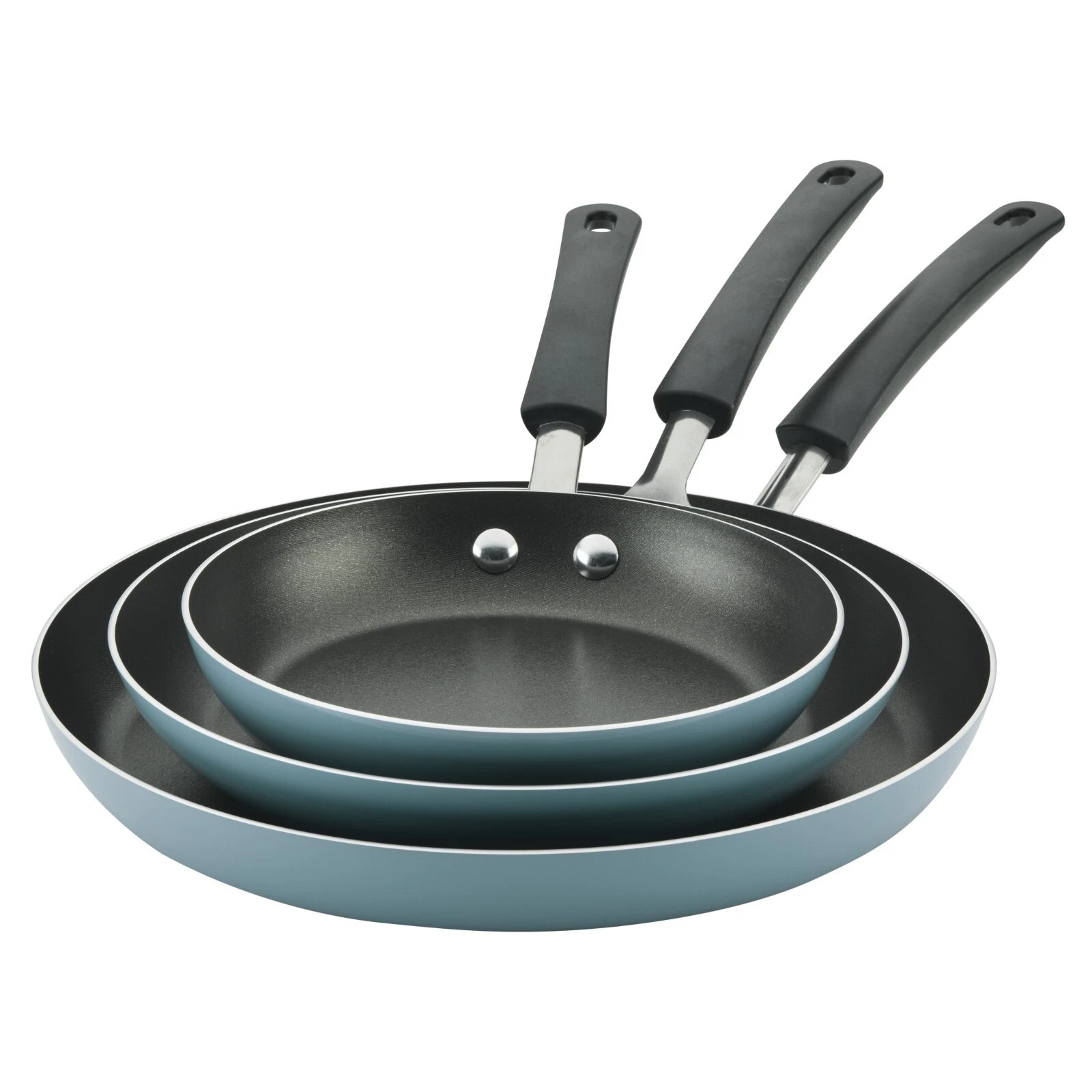 Farberware 3 Piece Fry Pan Set Aluminum Non-Stick Frying Pan Skillet Set, Blue