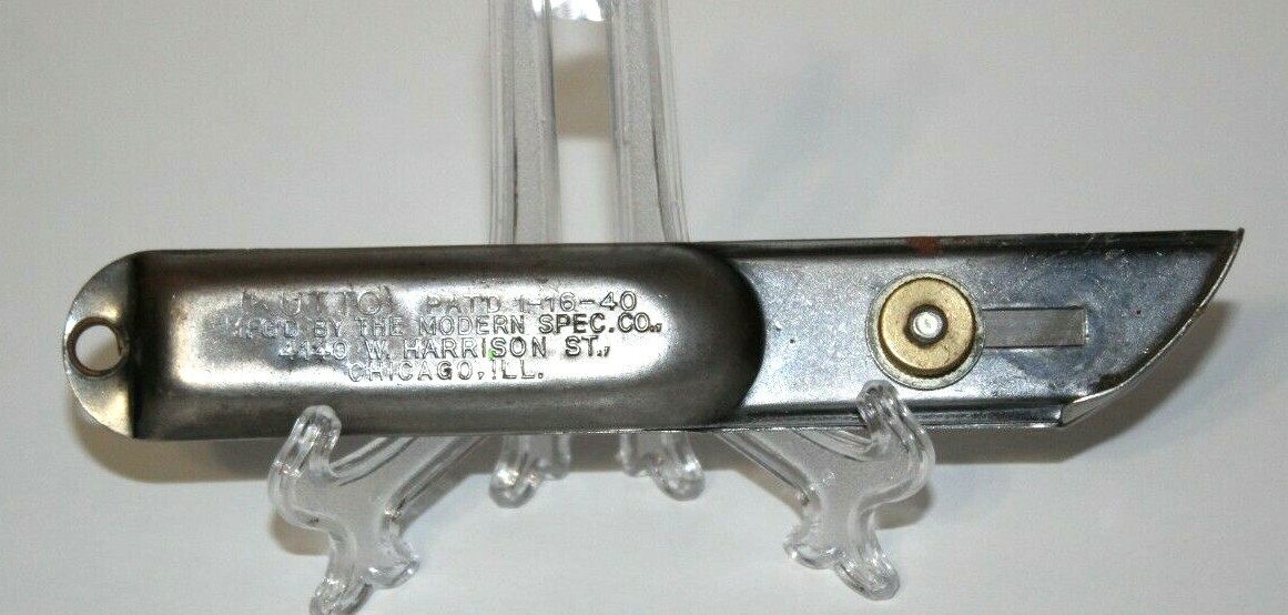 Vintage "Kutto" Utility Knife, Box Cutter MFG Pat. Date 11640 Chicago