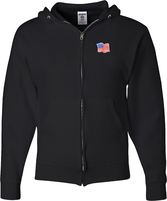 Buy Cool Shirts USA Patriotic Full Zip Hoodie Waving USA Flag Patch Pocket Print