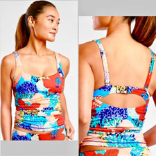 NWT ATHLETA Square Neck Bra Cup Print Tankini, Bora Tropical 32 B/C, 657740