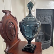 Large Edwardian Blue Cut Glass Pedestal Apothecary Jar circa 1910 - Rare Antique
