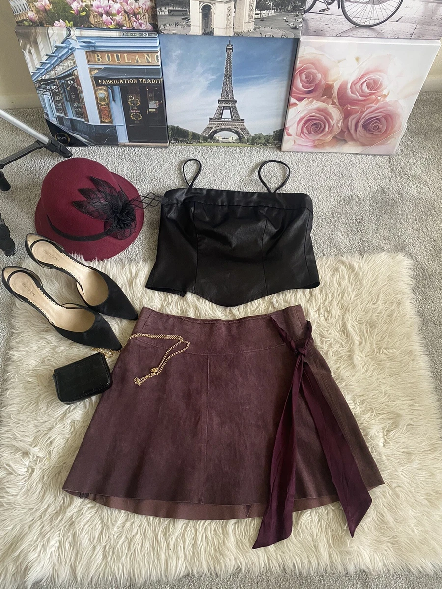 Wine suede cheap mini skirt