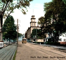 South Norwalk CT Connecticut Main Street Car Clock Tower Postcard