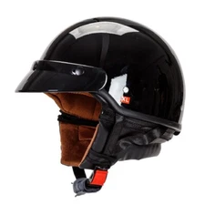 DOT Motorcycle Half Open Face Helmet Scooter Helmet Detachable Neck Glossy Black