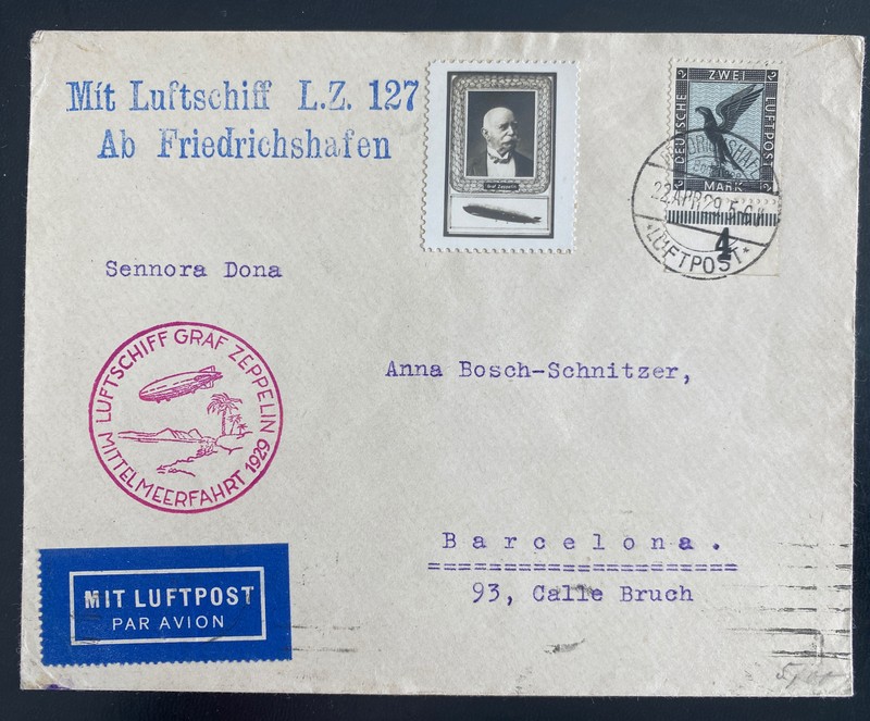 1929 Germany Graf Zeppelin LZ 127 Flight Cover to Sevilla Spain Label
