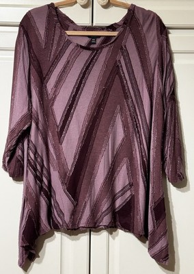 SIMPLY VERA 3/4 Sleeve PLUM Round Neck Pullover Top Patch Peasant Top Blouse XXL