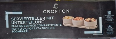 CROFTON Servierschale m. Unterteilung Bambus-Tablett mit 3 runden Keramikschalen