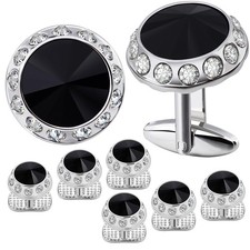 HAWSON Crystal Cufflinks and Tuxedo Studs for Mens Suit Black crystal
