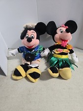 Disney Store Tourist Mickey Mouse  Hula Minnie Mouse Bean Bag Plush Set