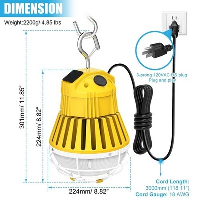 100W/80W/60W LED Temporary Construction Lights - Linkable Work Light 100~277VAC