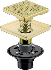 Gold Brushed Shower Drain with Flange, SUS 304 Stainless Steel 6 Inch Square Sh