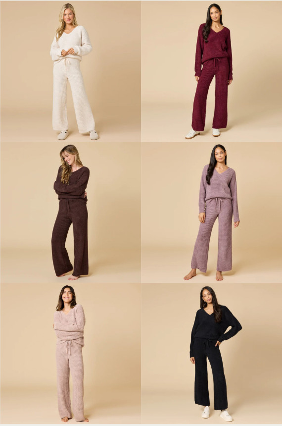 New Softies Waffle Marshmallow V-Neck Luxe Lounge Set Multiple Colors In Hand