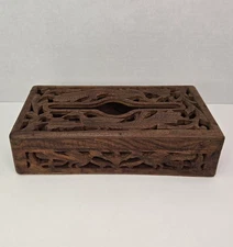Wooden Tissue Box Cover Napkin Storage Holder Handmade Hand Carved Made In India