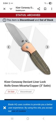 Discontinued sold out Kizer Deviant Liner Lock Green Micarta/Copper (3'' Satin)