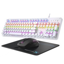 Typewriter Mechanical Gaming Keyboard and Mouse, 104-Key Full Size Retro Keyb...