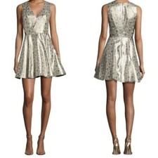 Alice + Olivia Varita Metallic Jacquard Cut Out Fit Flare Dress