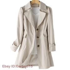 Womens Single Breasted Mid Long Trench Coat Casual Autumn Jacket Outwear Sz