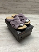 Vionic Juno Sandals Womens Size 11 Purple Suede Cross Strap Comfort Slides