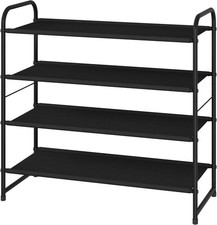 Black, Expandable & Adjustable Fabric Shoe Shelf Storage Organizer, 4-Tier 