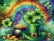St Patricks Day Diamond Art Kits for Adults, Rainbow Gold Coins 16" x 12"