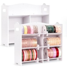 2 Pack Stackable Small Roll Ribbon Storage Organizer Rack, Wall-Mountable Ribbon