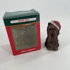 Shih Tzu Kurt Adler Dog Ornament Christmas Santa Hat Resin Holiday Box