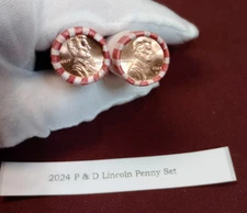 2024 P & D SHIELD Lincoln Cent 50 Coin Rolls 2 ROLLS Sealed BU, Red UNC OBW