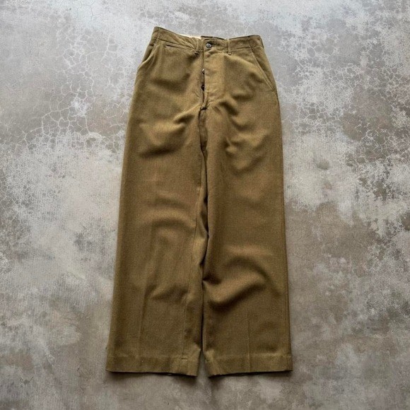 True vintage military 1940's WW2 Button fly 100% wool wide leg baggy trousers 29