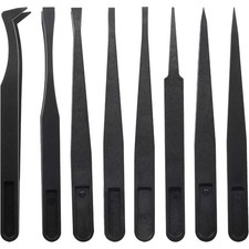 Anti-Static Precision Plastic Tweezers Set 8Pcs Curved and Straight Tips for