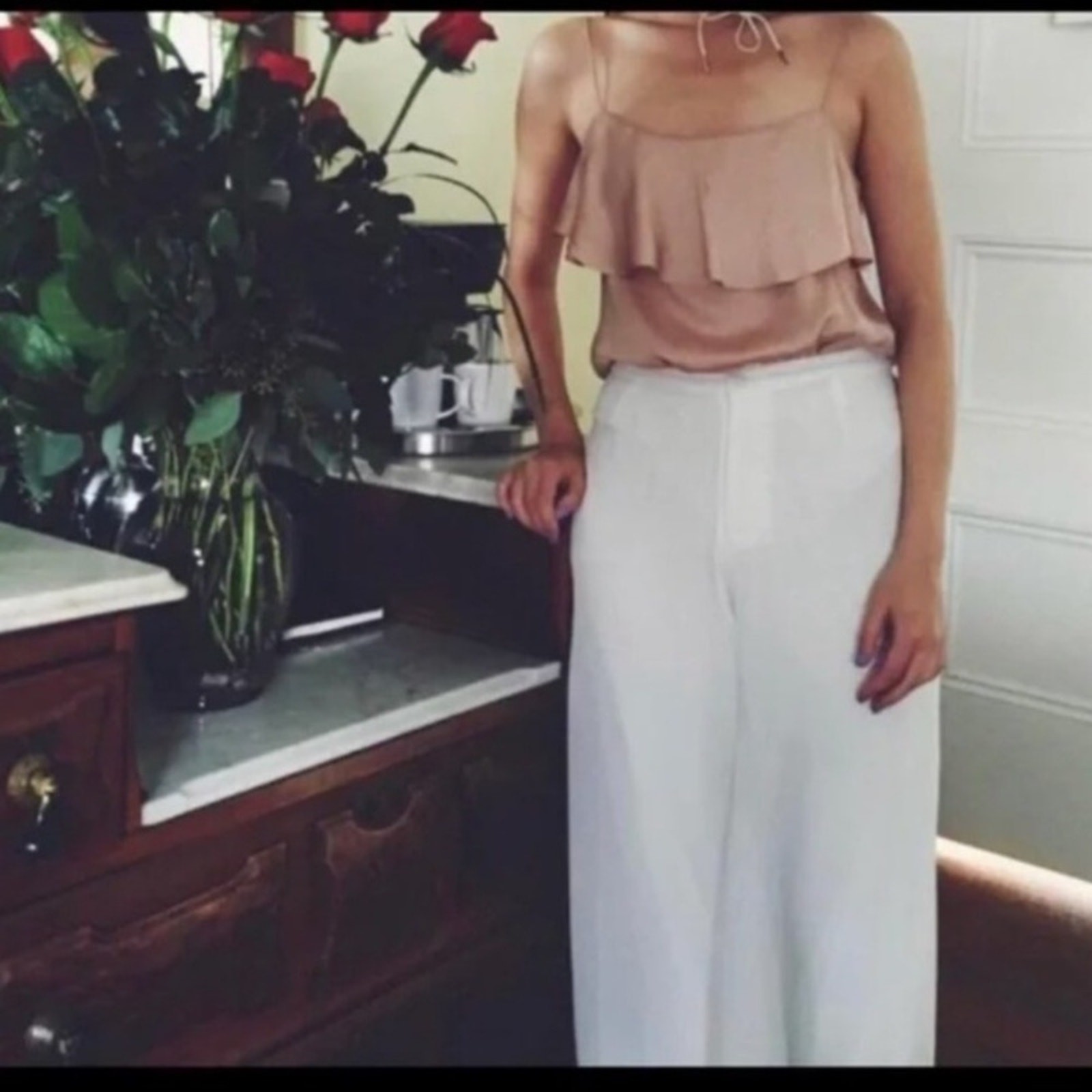 Zara basic blush colored cami with ruffle - image 2