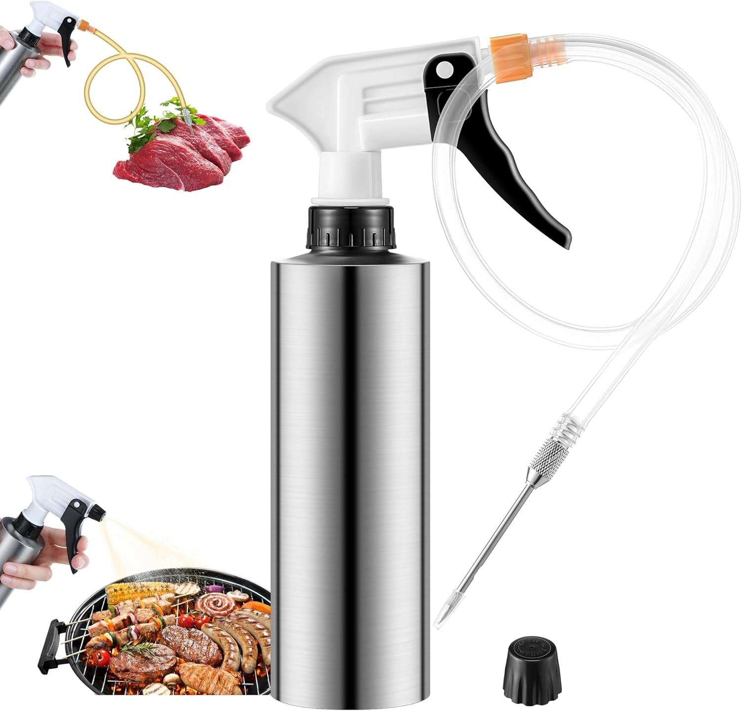 2 in 1 BBQ Spray Bottle for Smoking & Meat Injector, 10oz Leak Proof Smoker...