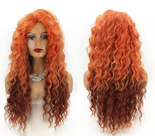 Long Curly Wig Ombre Orange Ginger Natural Curly Wave Hair Wigs for Women Fluffy