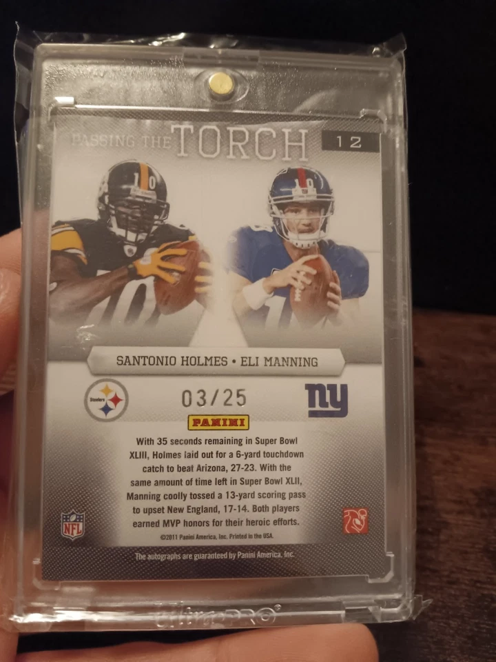 2011 Donruss Passing Torch 签名 /25,ELI MANNING SANTONIO HOLMES 巨人钢人队 — 第 2/4 张图片