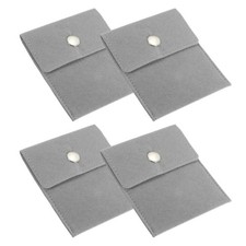 4Pcs 3.5x4 Inch Jewelry Pouches Velvet with Snap Button for Rings Grey