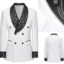 Luxury Wedding Groom Diamonds Jacket Double Breasted Dinner Coat Blazers Slim