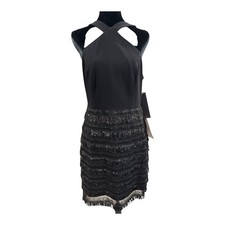 Adrianna Papell Black Halter Sequin And Beaded Dress Size 10
