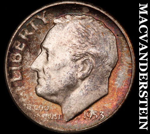 1953-S Roosevelt Dime- Silver- Choice Gem Brilliant Uncirculated Color #i8992