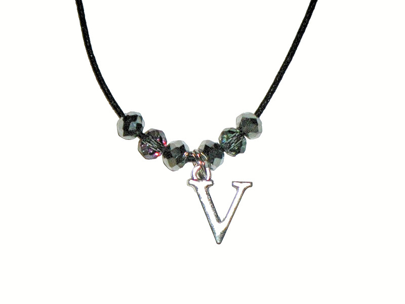 INITIAL "V" PENDANT NECKLACE (15"):  HAND-MADE JEWELRY BY T.L.C.