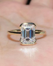 2.60 Ct Emerald Cut Moissanite Engagement Ring 14K Yellow Gold Over
