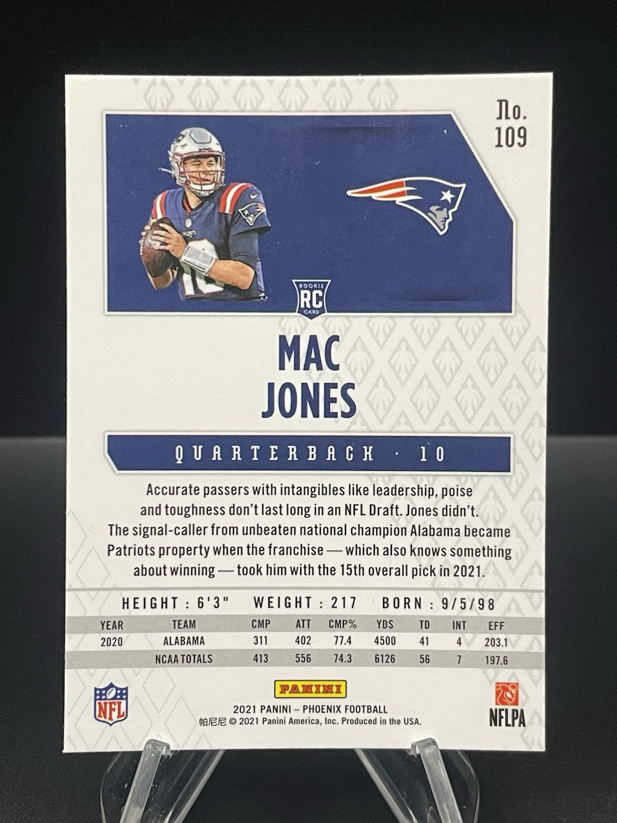 Additional photo 2 of 2021 Phoenix Football - Mac Jones Rookie RC - #109 MINT