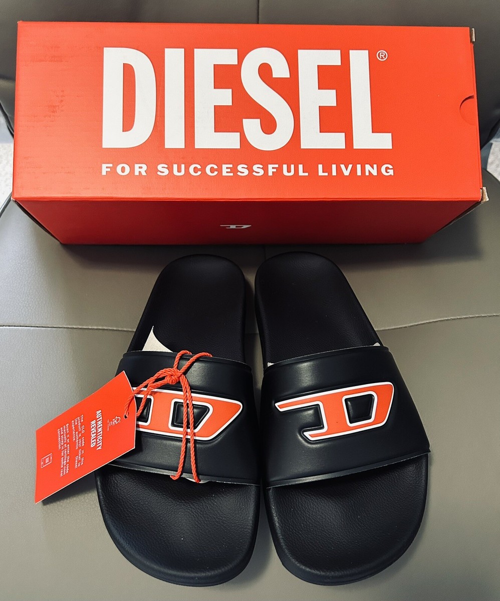 BNWB WOMEN'S DIESEL SA-MAYEMI DW SLIDES SANDALS BLACK W/RED