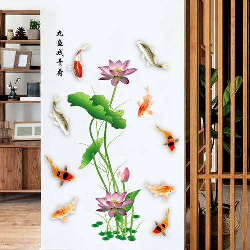 9 Fische Lotus Wandaufkleber Bett Wohnzimmer Dekoration Poster Wandbild Zuhause Aufkleber - Bild 3 von 5